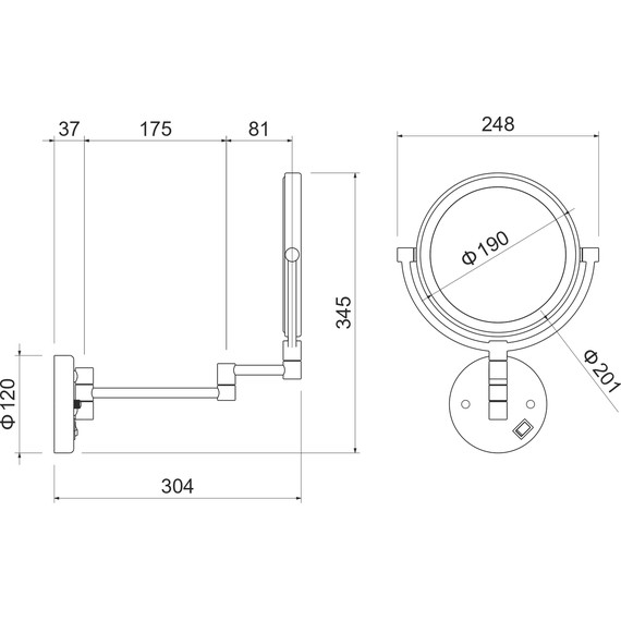 Зеркало косметическое настенное Aquatek AQ4912BGM, цвет оружейная сталь - фото 3
