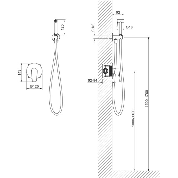 Набор для гигиенического душа Aquatek Бетта AQ1119BGM (со скрытой частью) оружейная сталь - фото 5