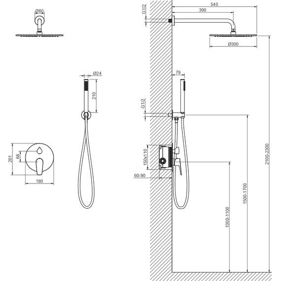 Душевая система для душа Aquatek Бетта AQ1172BGM (со скрытой частью) оружейная сталь, Цвет производителя: оружейная сталь - фото 4