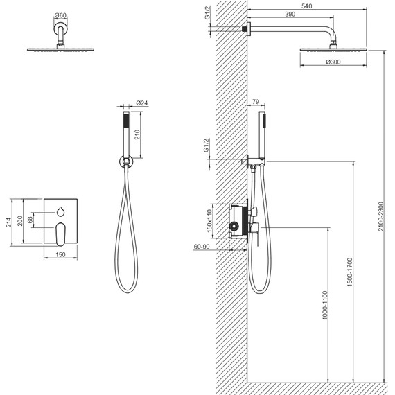 Душевая система для душа Aquatek Оберон AQ1272BG (со скрытой частью) золото шлифованное, Цвет производителя: золото шлифованное - фото 5