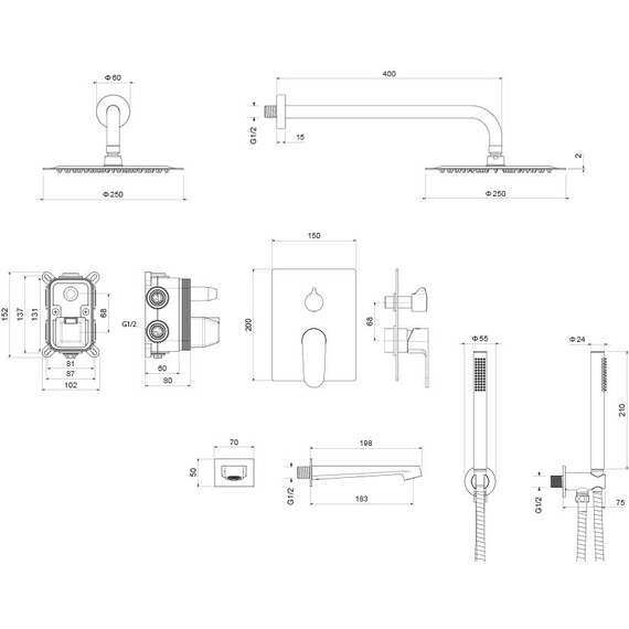 Душевая система для ванны Aquatek Оберон AQ1273BG (со скрытой частью) золото шлифованное, Цвет производителя: золото шлифованное - фото 4