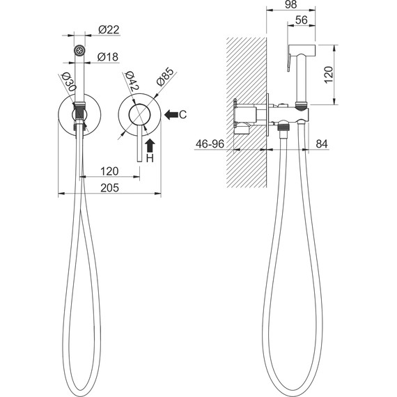 Набор для гигиенического душа Aquatek Европа AQ1319BGM (со скрытой частью) оружейная сталь - фото 4