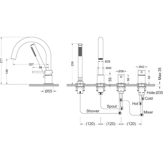 Смеситель для ванны Aquatek Европа AQ1348BG, золото шлифованное, Цвет производителя: золото шлифованное - фото 12