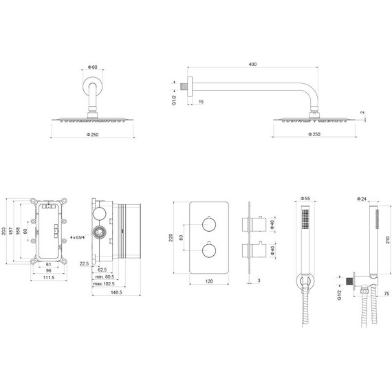 Душевая система для душа Aquatek Европа AQ1376BGM (со скрытой частью) оружейная сталь, Цвет производителя: оружейная сталь - фото 3