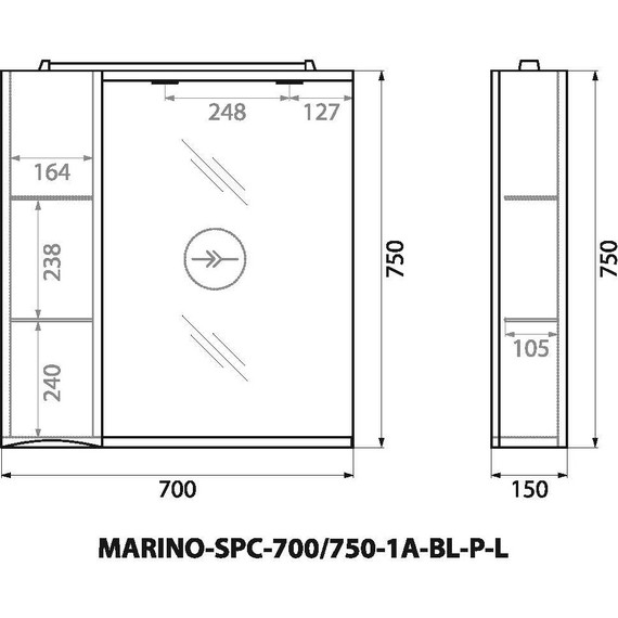 Зеркало-шкаф BelBagno 70 см MARINO-SPC-700/750-1A-BL-P-L, Bianco Lucido - фото 13
