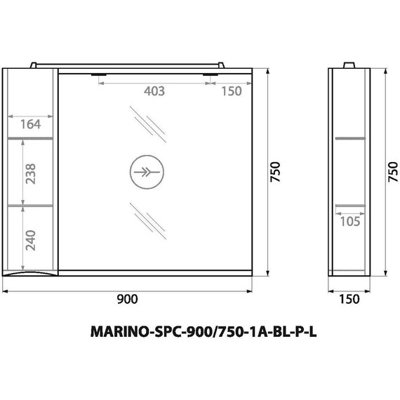 Зеркало-шкаф BelBagno 90 см MARINO-SPC-900/750-1A-BL-P-L, Bianco Lucido - фото 14