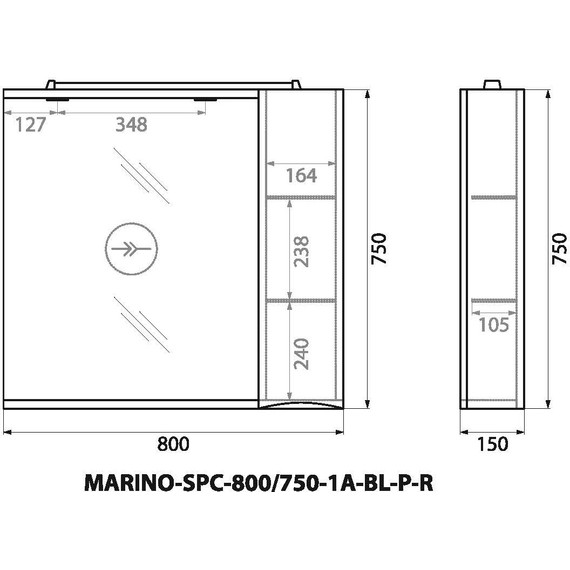 Зеркало-шкаф BelBagno 80 см MARINO-SPC-800/750-1A-BL-P-R, Bianco Lucido - фото 14