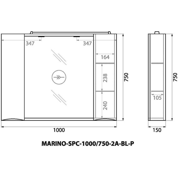 Зеркало-шкаф BelBagno 100 см MARINO-SPC-1000/750-2A-BL-P, Bianco Lucido - фото 9