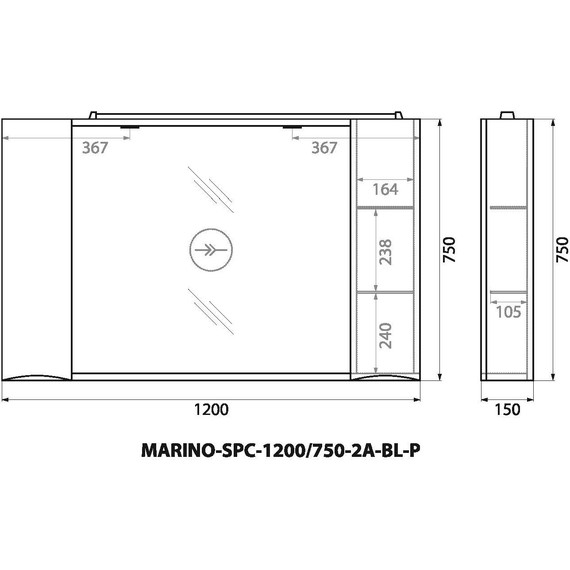 Зеркало-шкаф BelBagno 120 см MARINO-SPC-1200/750-2A-BL-P, Bianco Lucido - фото 12