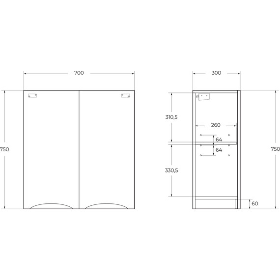 Шкаф подвесной BelBagno FLY-MARINO-700-2A-SC-RW-P 70 см, Rovere Moro - фото 9