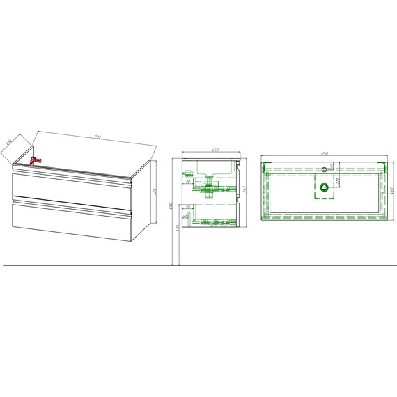Тумба подвесная с раковиной-столешницей Aquatek 100 см AQ77100-MW, белый матовый - фото 11