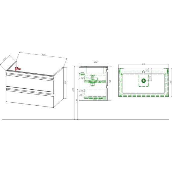 Тумба подвесная с раковиной-столешницей Aquatek 80 см AQ77080-MG, серый матовый - фото 10
