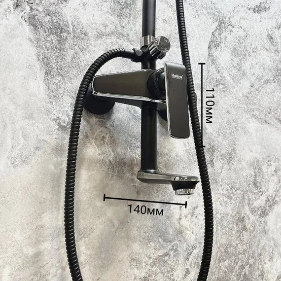 Душевой комплект Haiba: Душевая стойка HB24548-7 + смеситель для раковины HB10548-7, цвет чёрный/хром - фото 10