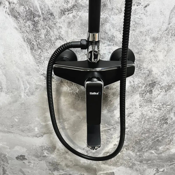 Душевой комплект Haiba: Душевая стойка HB24548-7 + смеситель для раковины HB10548-7, цвет чёрный/хром - фото 9