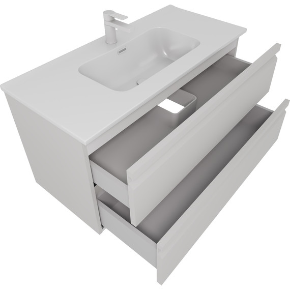 Тумба подвесная с раковиной-столешницей Aquatek 100 см AQ77100-LG, серый туман - фото 2