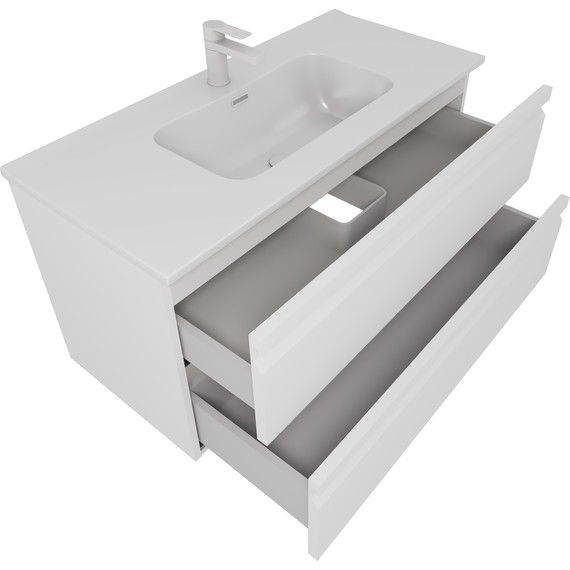 Тумба подвесная с раковиной-столешницей Aquatek 100 см AQ77100-MW, белый матовый - фото 2