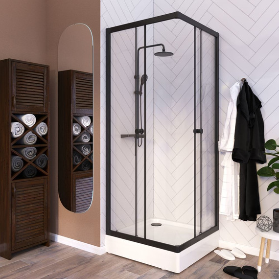 Душевое ограждение Радомир Берген SQ 90x90 см, чёрный/прозрачное - фото 