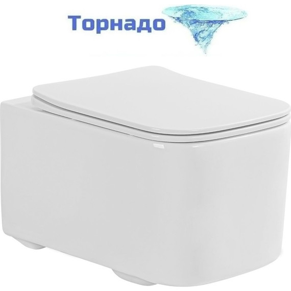 Унитаз подвесной безободковый Aquatek Квадро AQ1515T-00 с тонкой крышкой микролифт (система смыва Торнадо) - фото 