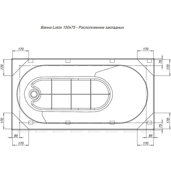 Ванна акриловая Aquanet Lotos 150х75 см 336532 (в комплекте каркас) - фото 18