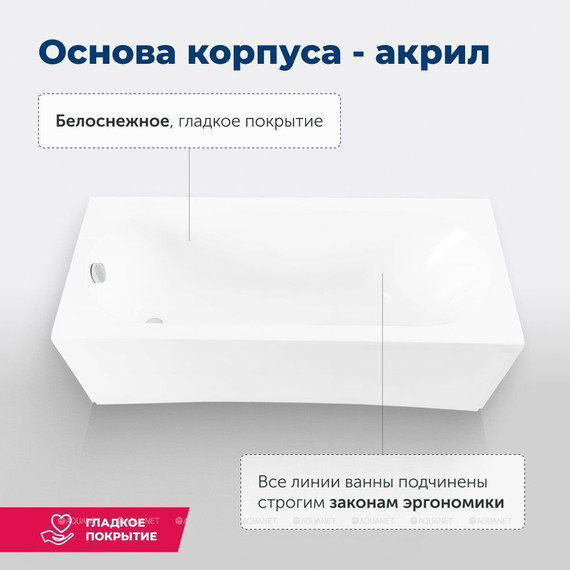 Ванна акриловая Aquanet Lotos 170х75 см 311882 (в комплекте каркас) - фото 10