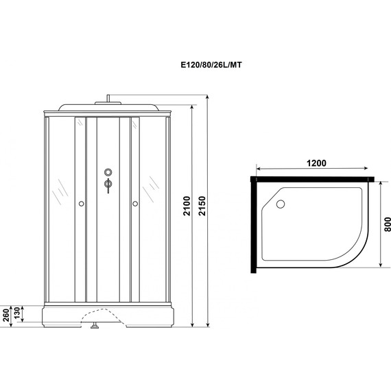 Душевая кабина Niagara 120x80 см E120/80/26L/MT, хром/матовое - фото 13