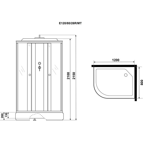 Душевая кабина Niagara 120x80 см E120/80/26R/MT, хром/матовое - фото 4