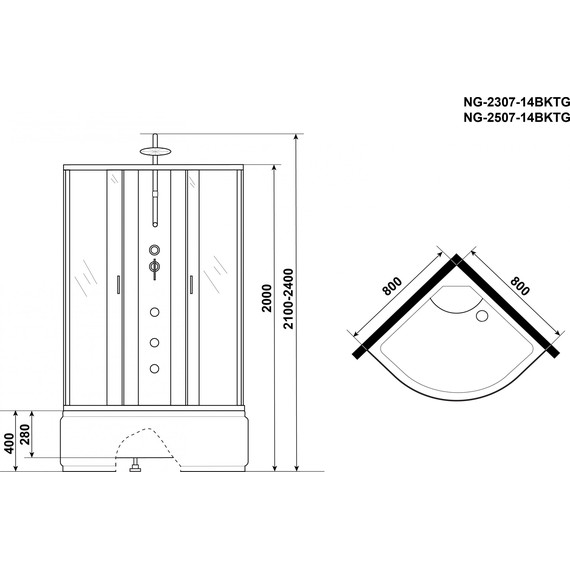 Гидробокс Niagara 80x80 см 25071434BKTG, серебро/тонированное - фото 16