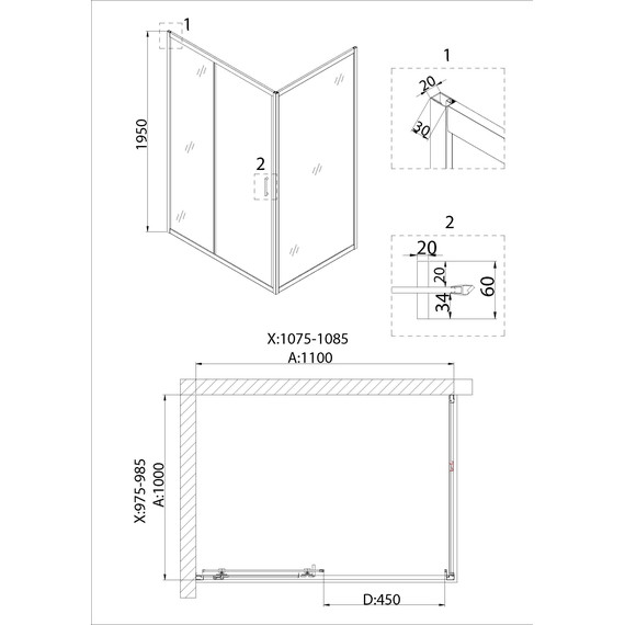 Душевое ограждение Niagara Nova 110x100 см NG-82-11AB-A100B, чёрный/прозрачное - фото 5