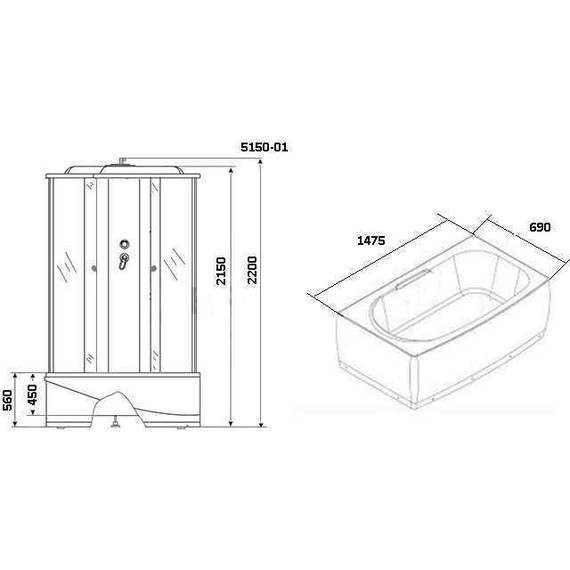 Гидробокс Niagara 150x70 см 51500134, серебро/тонированное - фото 2