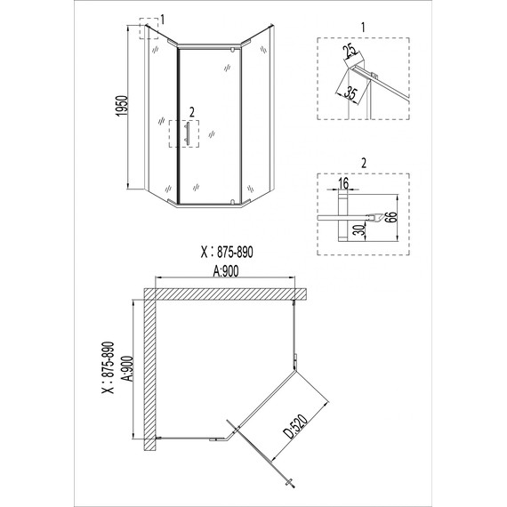 Душевое ограждение Niagara Nova 90x90 см 68050811BLACK, чёрный/прозрачное - фото 8