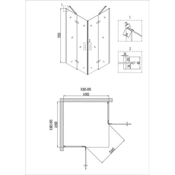 Душевое ограждение Niagara Nova 90x90 см 681308111BLACK, чёрный/прозрачное - фото 8