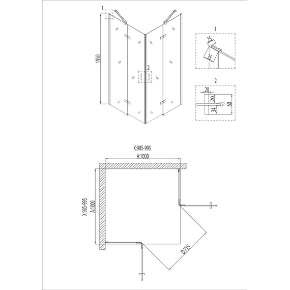 Душевое ограждение Niagara Nova 100x100 см 681408111BLACK, чёрный/прозрачное - фото 8