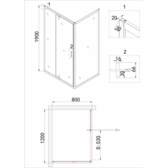Душевое ограждение Niagara Nova 120x80 см _02200832BLACK, чёрный/прозрачное - фото 7