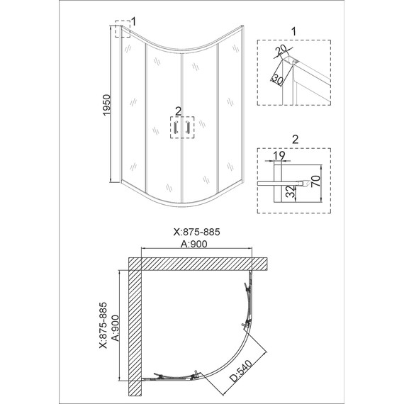 Душевое ограждение Niagara Nova 90x90 см 64060811GOLD, желтое золото/прозрачное - фото 4
