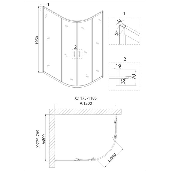 Душевое ограждение Niagara Nova 120x80 см 682108111BLACK, чёрный/прозрачное - фото 7