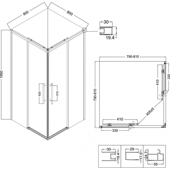 Душевое ограждение Niagara Nova 80x80 см NG-2828-34BLACK, чёрный матовый/тонированное - фото 13