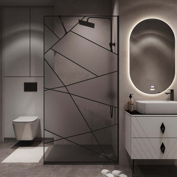 Душевая перегородка Niagara Nova 90 см NG-680-90BLACK, чёрный матовый/узор - фото 3