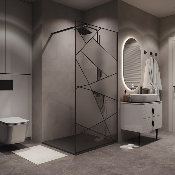 Душевая перегородка Niagara Nova 90 см NG-680-90BLACK, чёрный матовый/узор - фото 4