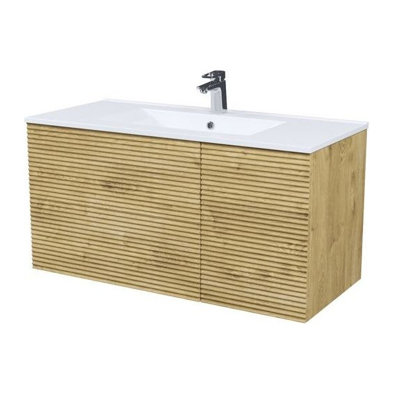 Тумба подвесная с раковиной Iddis Bild 100 см BIL10V0i95K, дуб светлый - фото 2