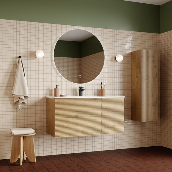 Тумба подвесная с раковиной Iddis Bild 100 см BIL10V0i95K, дуб светлый - фото 5