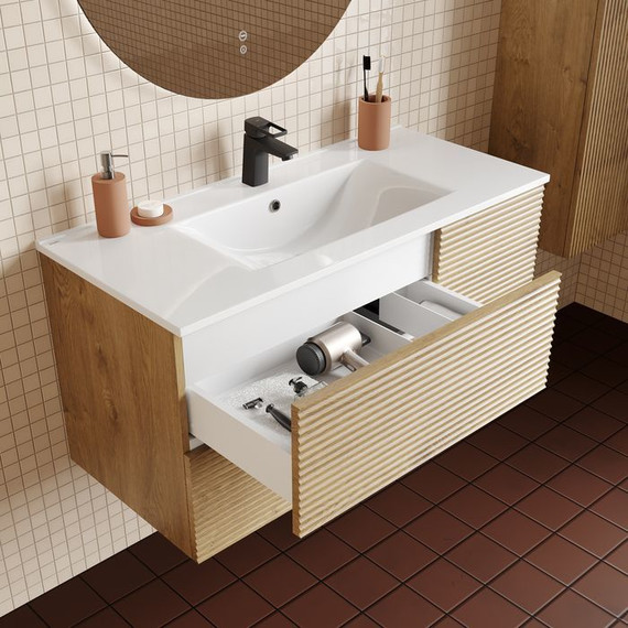 Тумба подвесная с раковиной Iddis Bild 100 см BIL10V0i95K, дуб светлый - фото 7