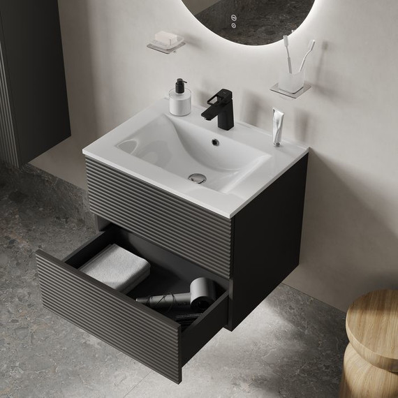 Тумба подвесная с раковиной Iddis Bild 60 см BIL60G0i95K, тёмно-серый - фото 8