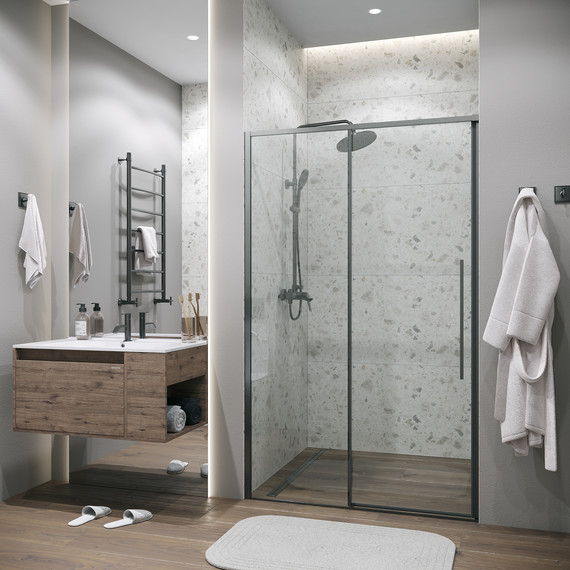 Душевая дверь Grossman Galaxy 140 см 100.K33.01.140.42.00, графит сатин/прозрачное - фото, картинка 4 Душевая дверь Grossman Galaxy 140 см 100.K33.01.140.42.00, графит сатин/прозрачное - фото 4