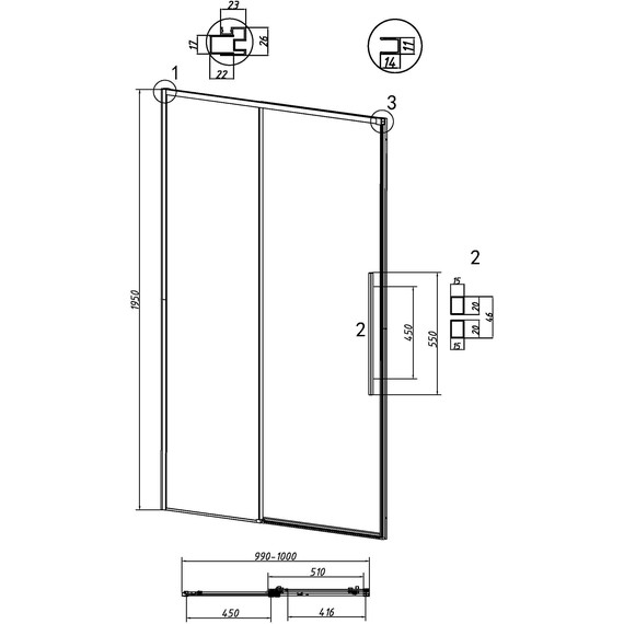 Душевая дверь Grossman Galaxy 100 см 100.K33.01.100.21.10, чёрный матовый/тонированное - фото 11