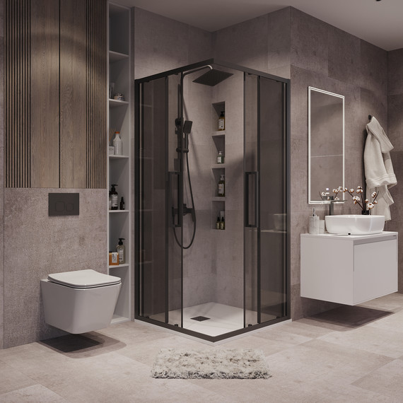 Душевое ограждение Grossman Cosmo 90x90 см 300.K33.02.9090.21.10, чёрный матовый/тонированное - фото 4