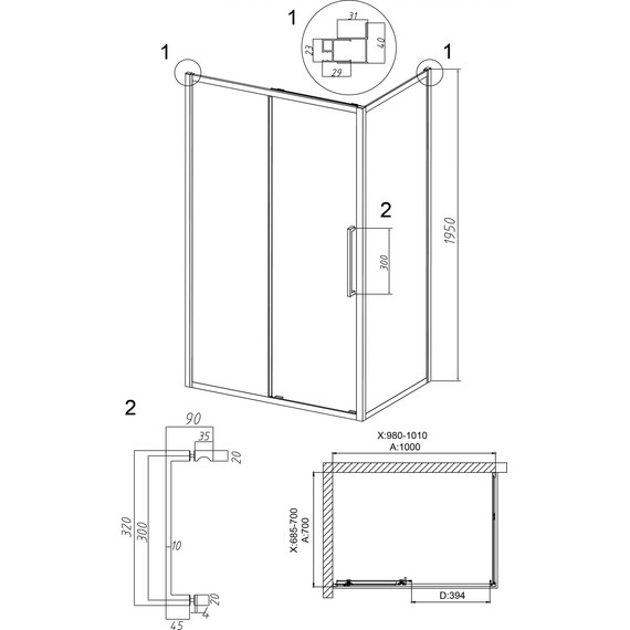 Душевое ограждение Grossman Cosmo 100x70 см 120.K33.02.1070.42.00, графит сатин/прозрачное - фото 10