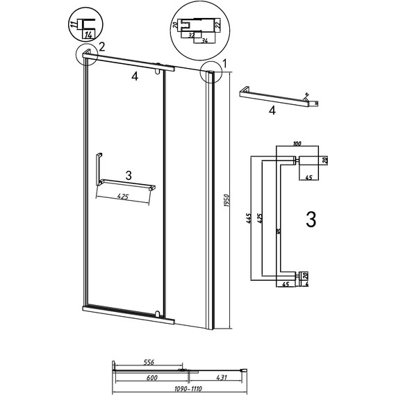 Душевая дверь Grossman Pragma 110 см 100.K33.03.110.21.00, чёрный матовый/прозрачное - фото 11