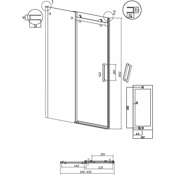 Душевая дверь Grossman Classic 100 см 100.K33.04.100.32.00, золото сатин/прозрачное - фото 11