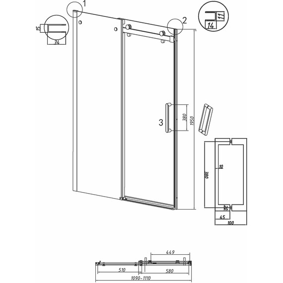 Душевая дверь Grossman Classic 110 см 100.K33.04.110.21.10, чёрный матовый/тонированное - фото 11