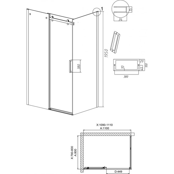 Душевое ограждение Grossman Classic 110x80 см 120.K33.04.1180.21.10, чёрный матовый/тонированное - фото 10